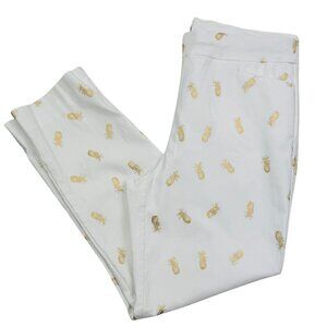 Chico's White Slimming Stretch Gold Pineapple Print Pull-On Pants Women's SZ14
